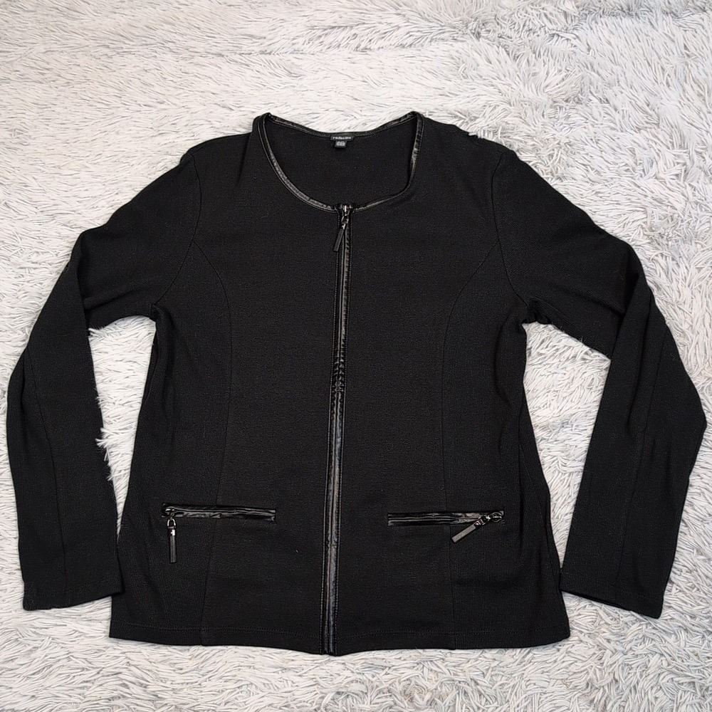 Rafaella Shirt‎ Womens L Black Zip Up Pockets Comfort Casual Preppy Soft